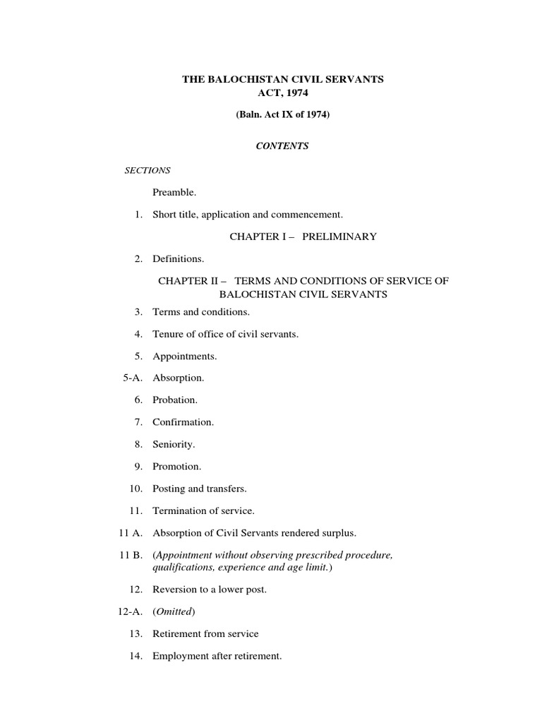 The Balochistan Civil Servants ACT, 1974 Sections PDF Devolution