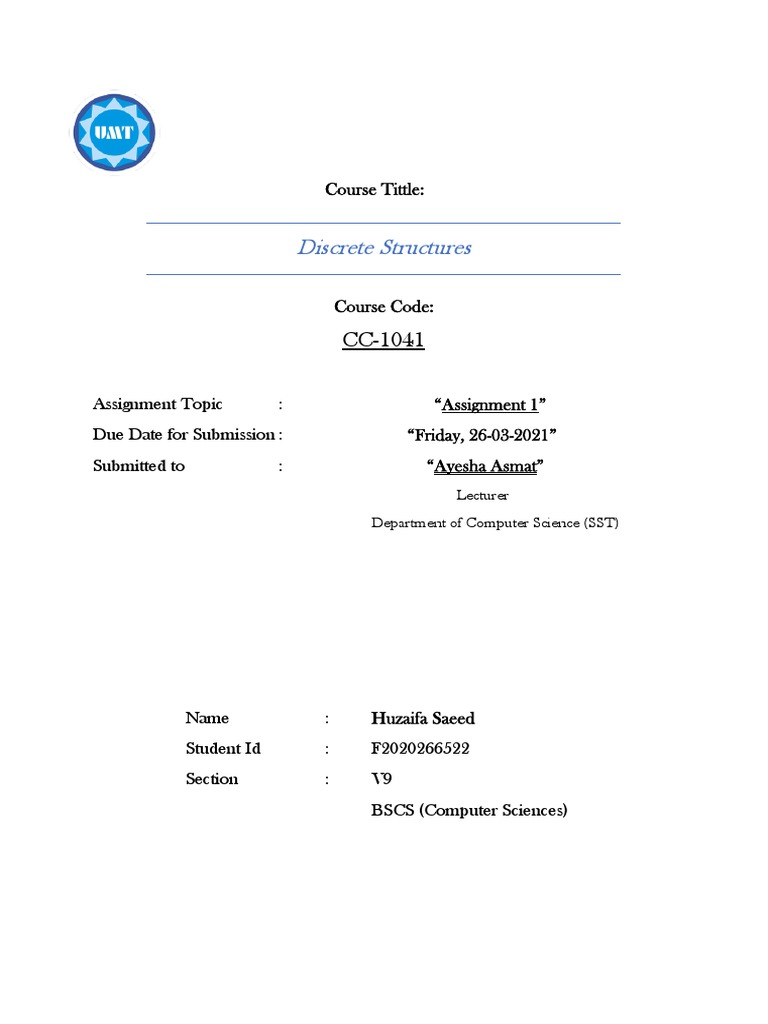 Discrete Structures Assignment 1 Details | PDF