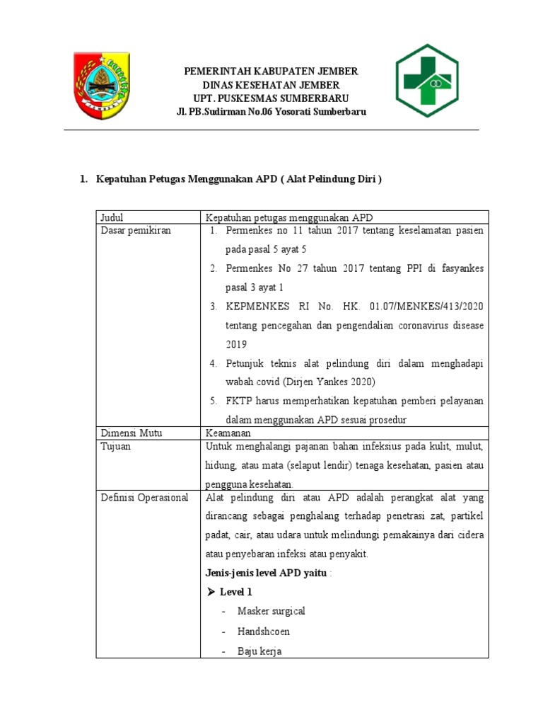 Indikator Mutu Kepatuhan APD PKM Sumberbaru | PDF