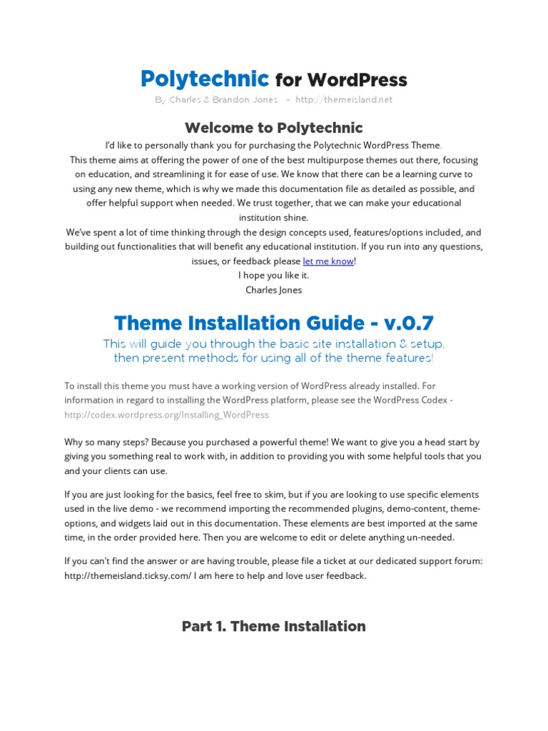 Polytechnic: Theme Installation Guide - v.0.7 | PDF | Word Press | Menu ...