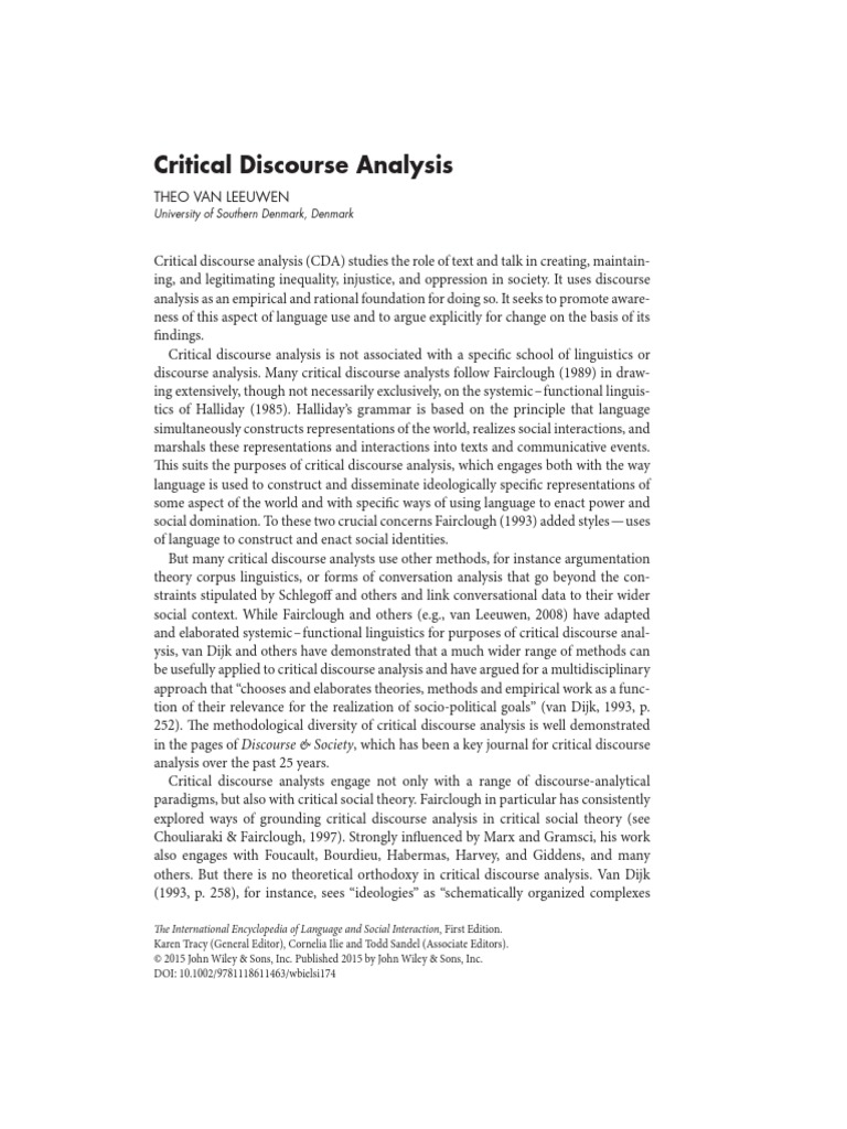 Theo Van Leeuwen Discourse And Practice New Tools For Critical Discourse Analysis
