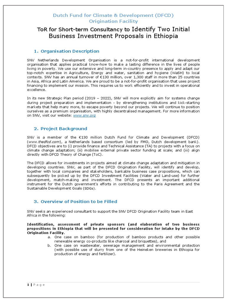 Consultant ToR For DFCD OF in Ethiopia Final Version | PDF | Climate ...