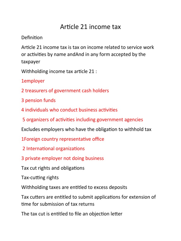 Article 21 Income Tax | PDF | Income Tax | Withholding Tax