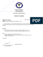 Medical Certificate: Department of Internal Medicine