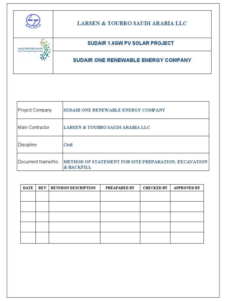 Excavation Method Statement for Solar Project | PDF | Personal ...