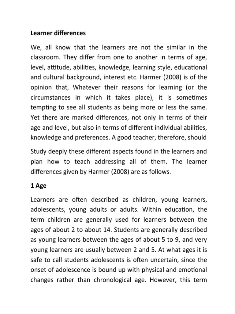 Learner Differences Pdf Adolescence Teachers