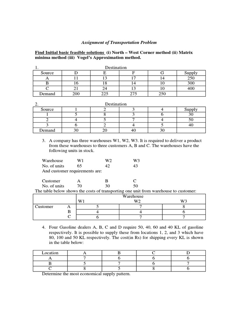 Find Initial Basic Feasible Solutions (I) North - West Corner Method ...