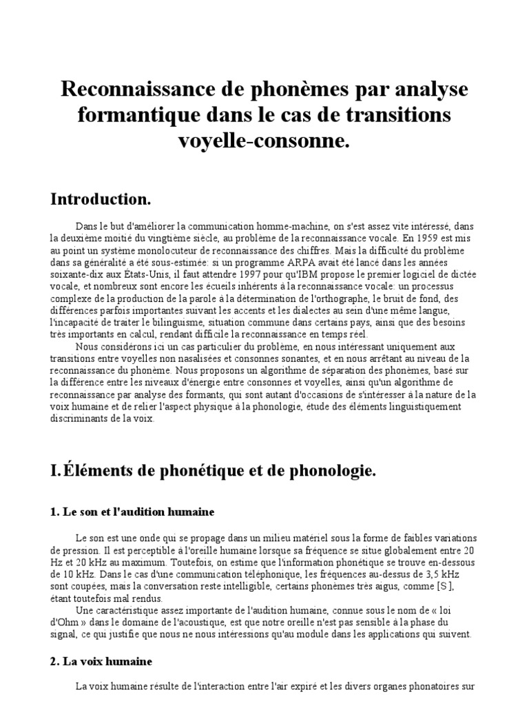 Reconnaissance Vocale PDF Voyelle Phonologie — free download