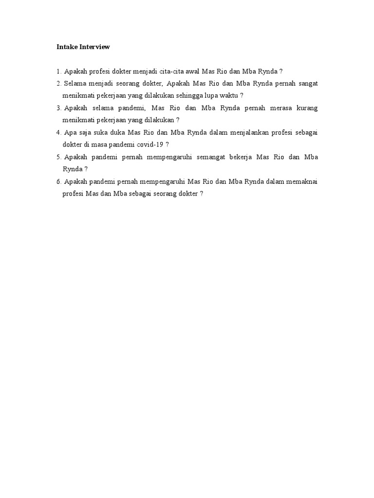 Intake Interview Data Primer | PDF | Kesehatan Holistik
