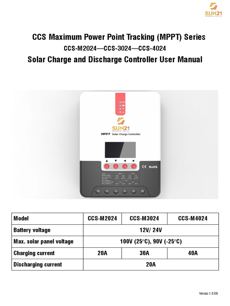 Manual Controlador Solar CCS-M2420-30-40 EN | PDF | Solar Panel ...