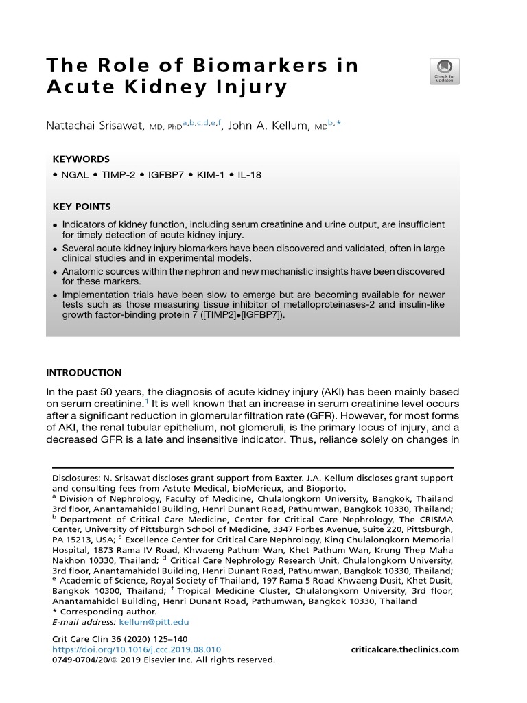 Biomarkers for Acute Kidney Injury Detection | PDF | Kidney | Creatinine