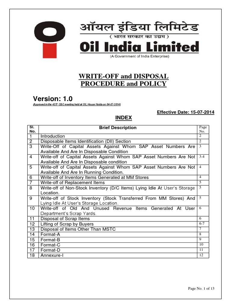Write-Off and Disposal Policy Overview | PDF | Write Off | Scrap