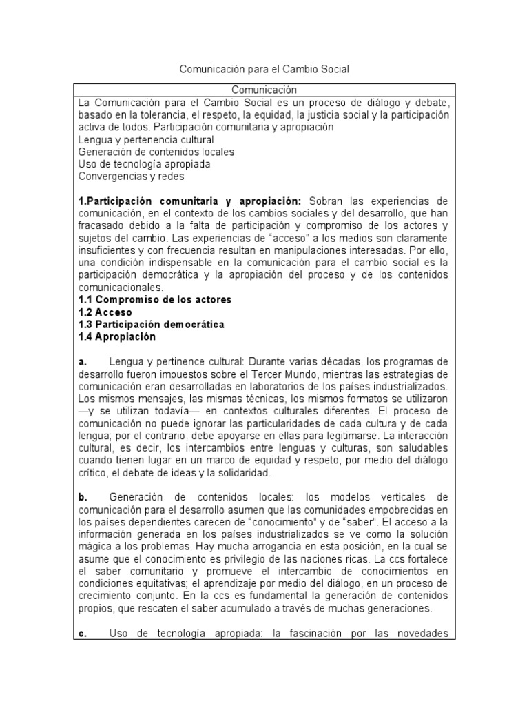 Comunicación Para El Cambio Social Pdf Conocimiento Democracia