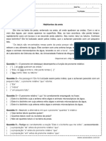 Atividade de Portugues Pronomes Relativos 1º Ano Do Ensino Medio PDF
