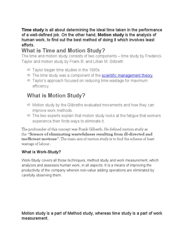 What Is Time and Motion Study? PDF Human Nature Systems Science