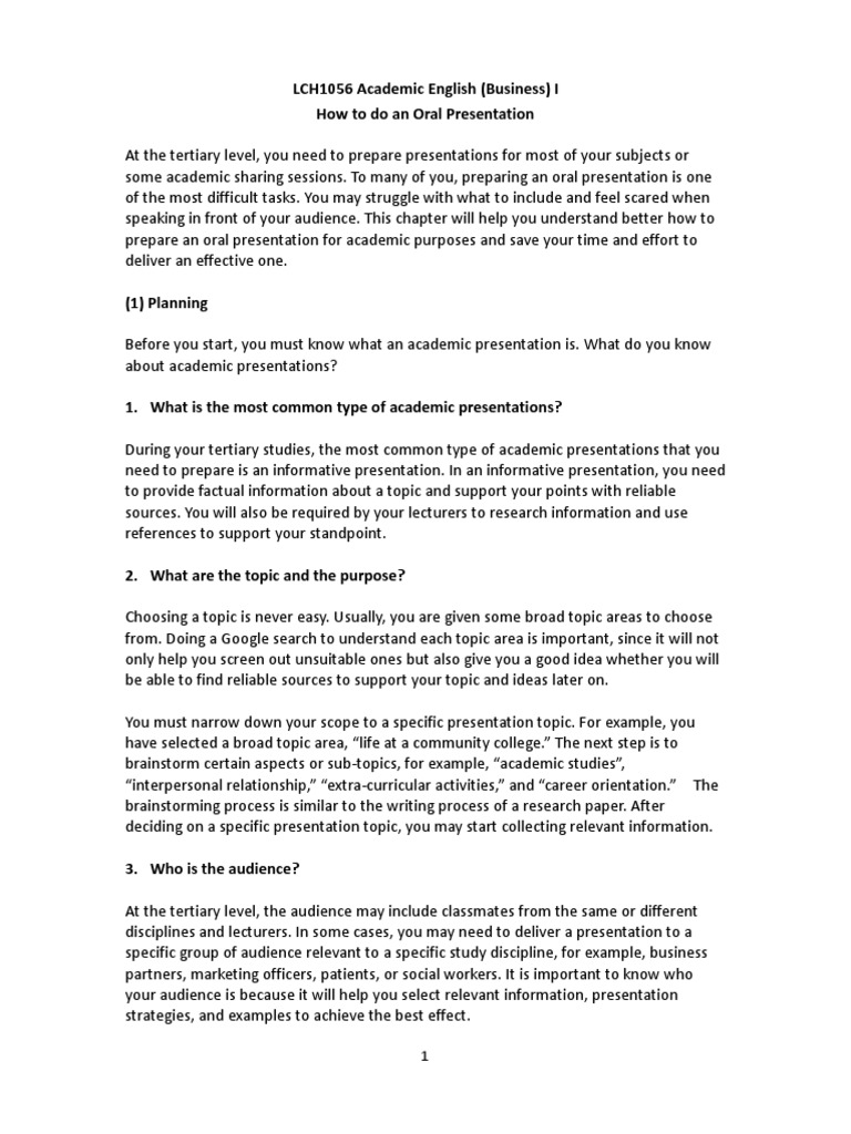 LCH1056 How To Do An Oral Presentation | PDF | Vocabulary | Nonverbal ...