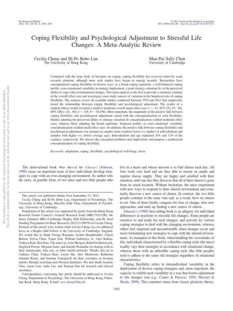 Coping Flexibility and Psychological Adjustment To Stressful Life