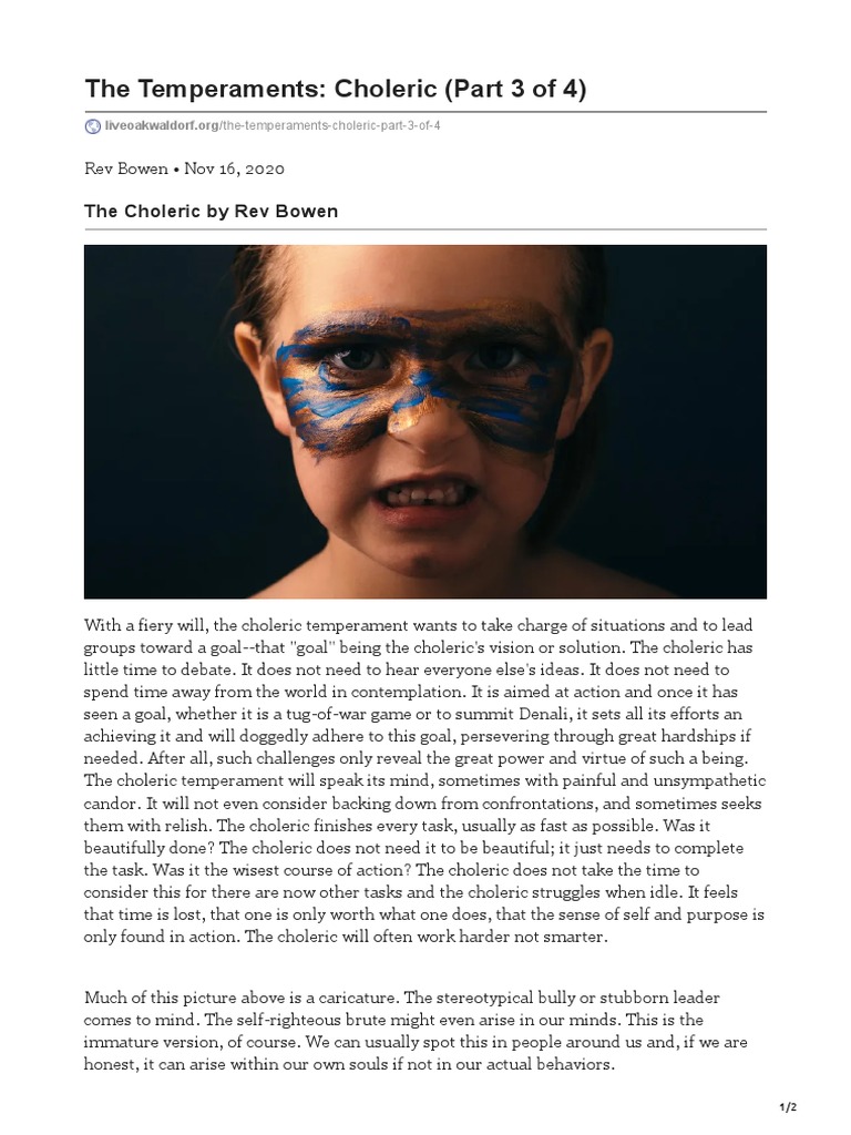 The Temperaments Choleric Part 3 of 4 | PDF | Human Nature | Psychology