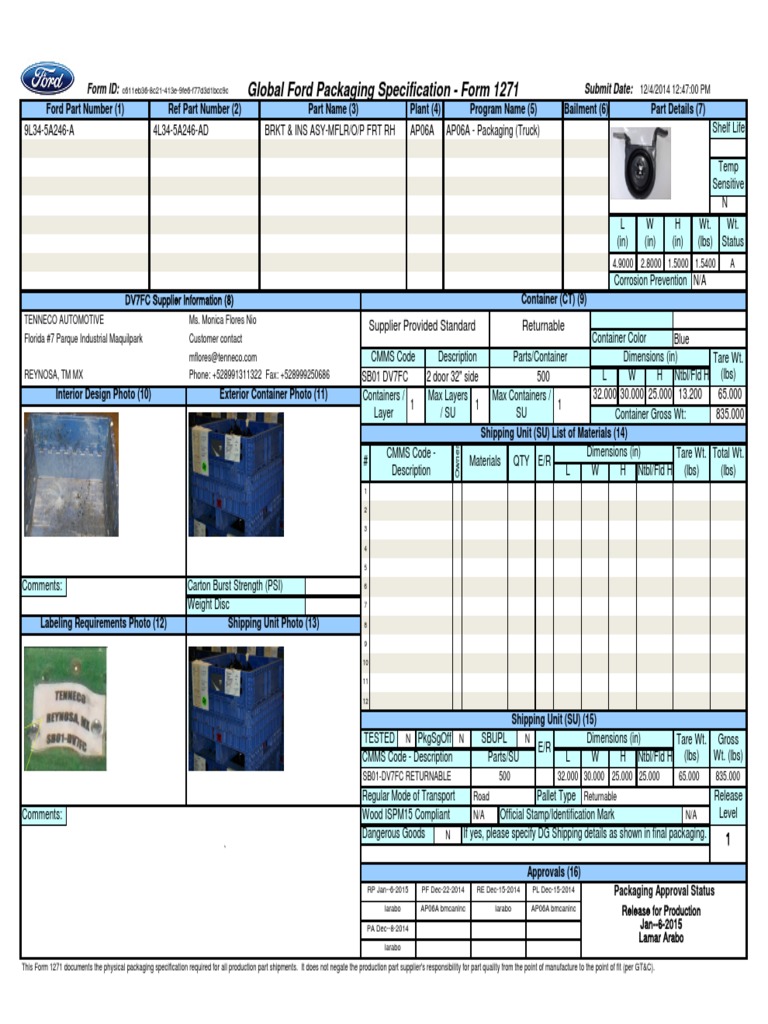 Global Ford Packaging Specification PDF Packaging And Labeling