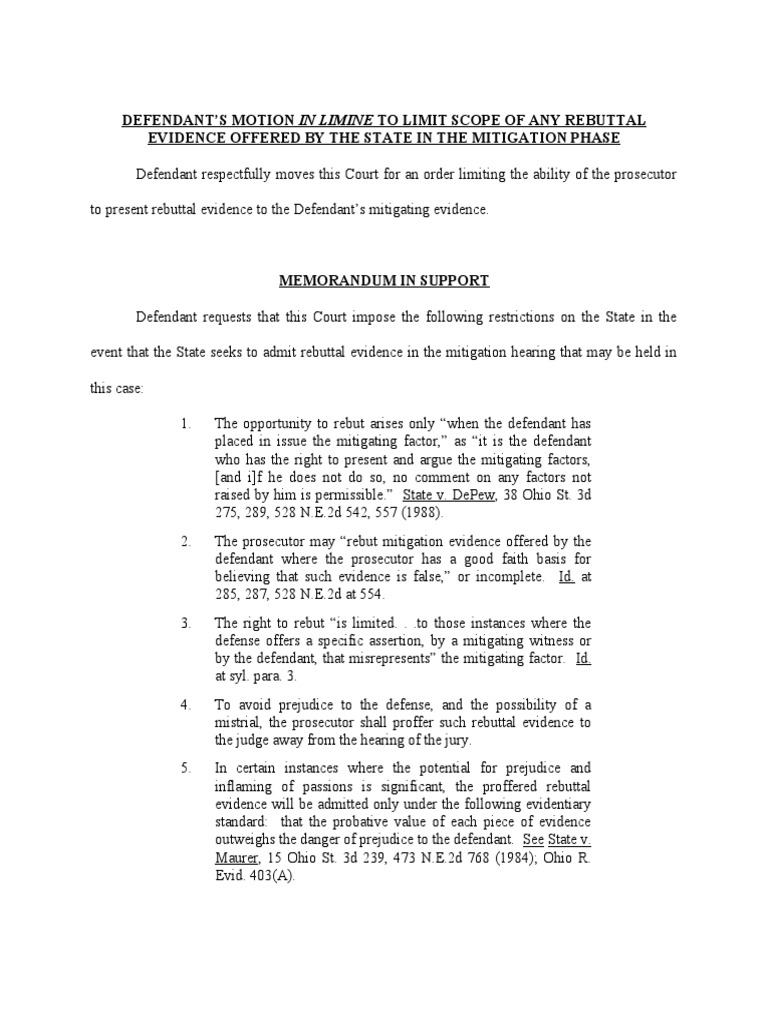 Defendant'S Motion in Limine To Limit Scope of Any Rebuttal Evidence