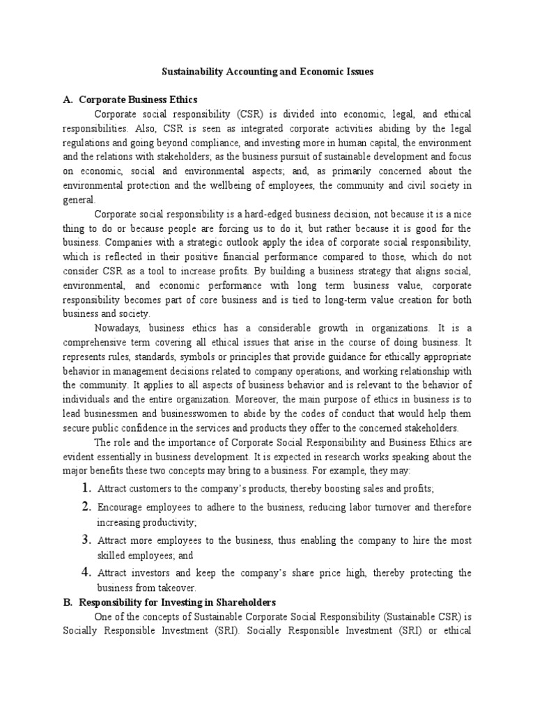 Sustainability Accounting and Economic Issues | PDF | Corporate Social ...
