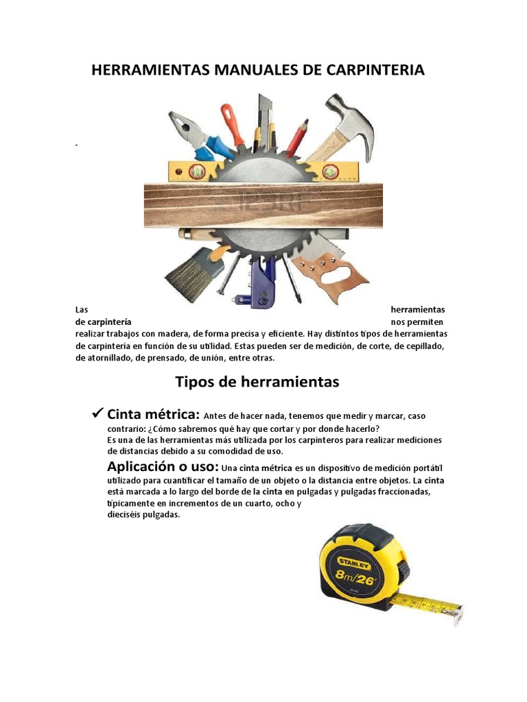 Tipos de Herramientas para La Carpinteria, PDF, Carpintería