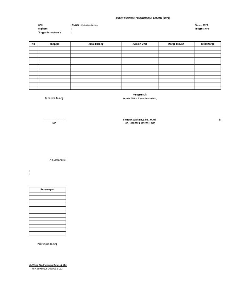 Contoh Surat Perintah Pengeluaran Barang | PDF