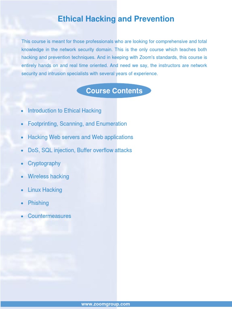 Ethical Hacking and Prevention: Course Contents | PDF | Security Hacker ...