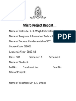 Micro Project Report: Roll No: Enrollment No: Seat No