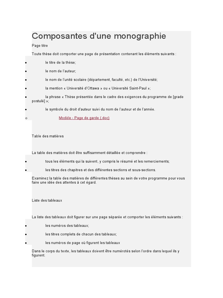 Composantes D Une Monographie | PDF | Livres | Science