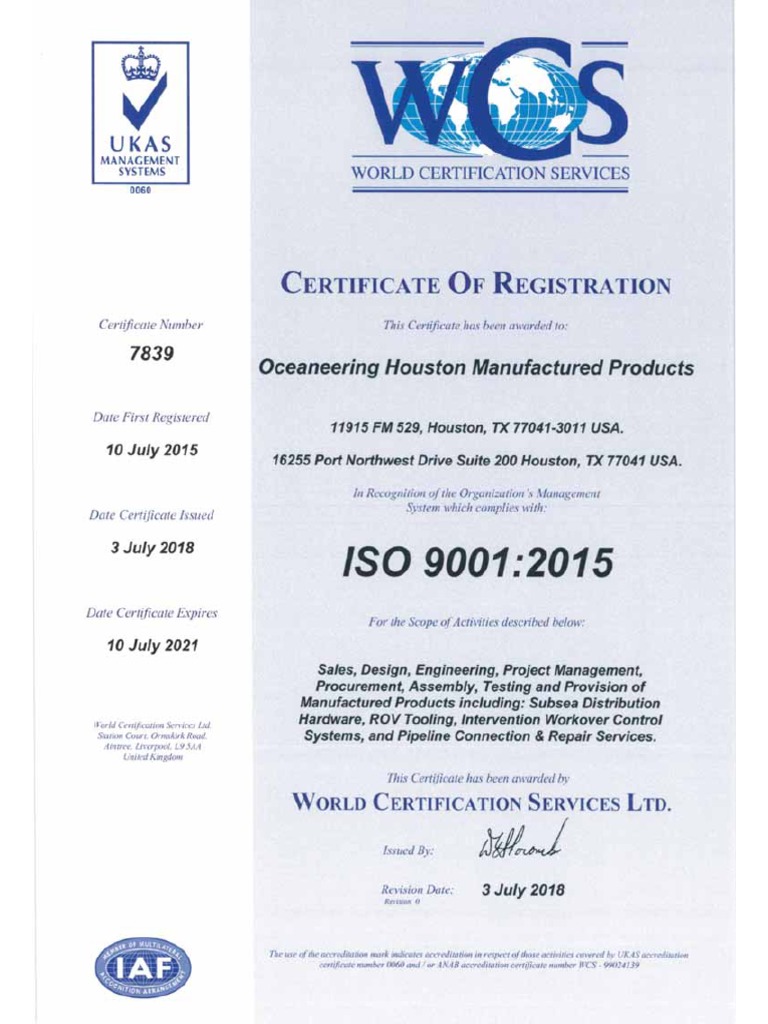 ISO 9001-2015 - Certificate of Registration # 7839 (2018) 1 | PDF