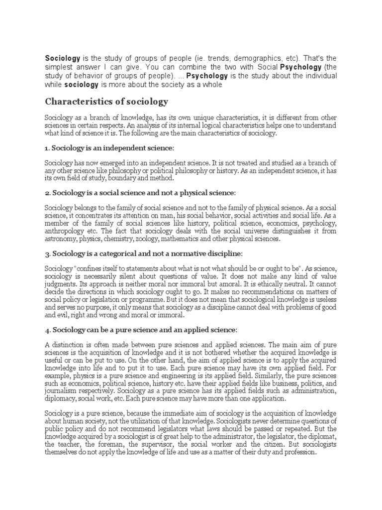 Sociology As A Branch of Knowledge PDF Sociology Social Science