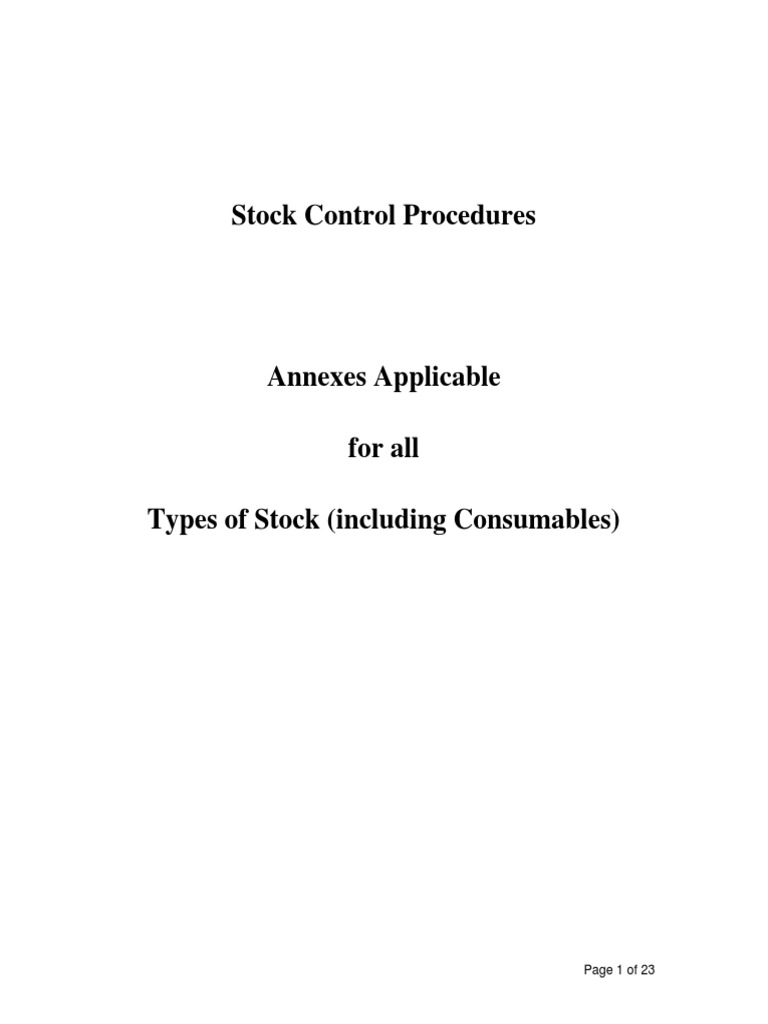 Stock Control Procedures Page 1 of 23 PDF Cost Of Goods Sold Cost