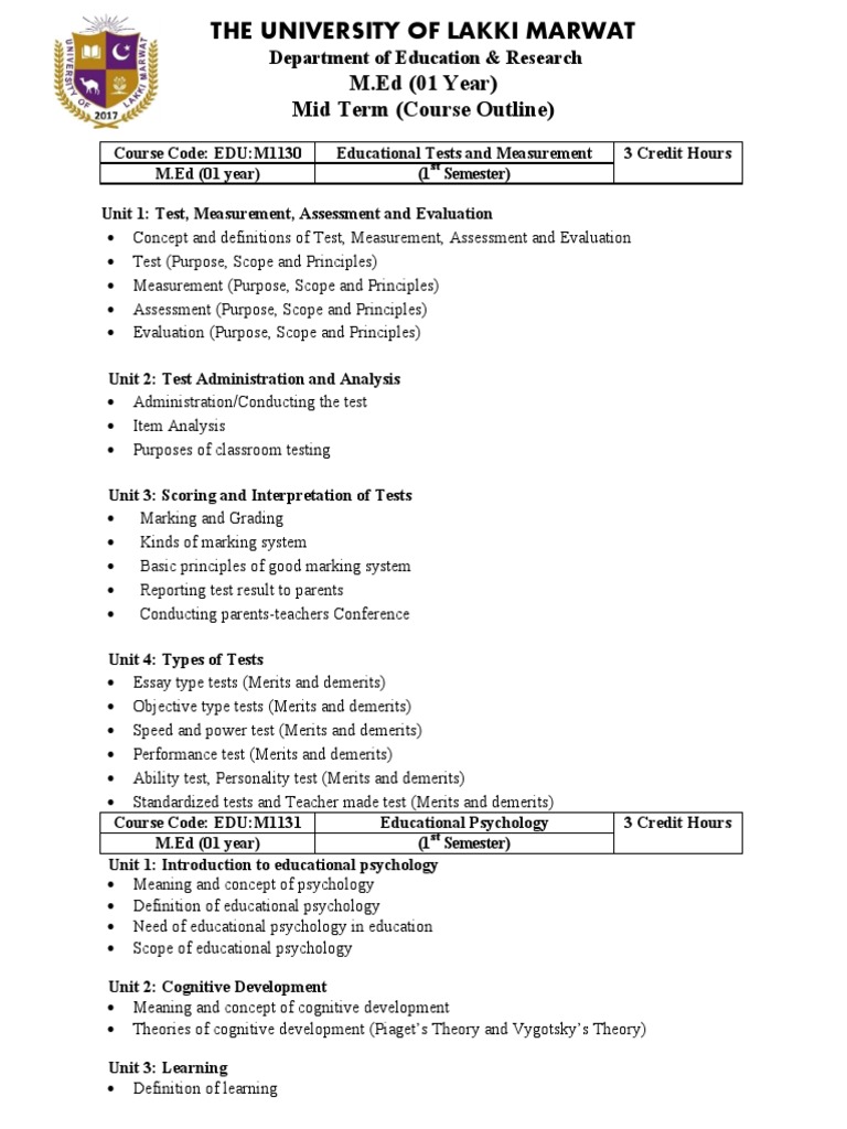 M.Ed Mid Term (Outline) | PDF | Educational Psychology | Cognitive ...