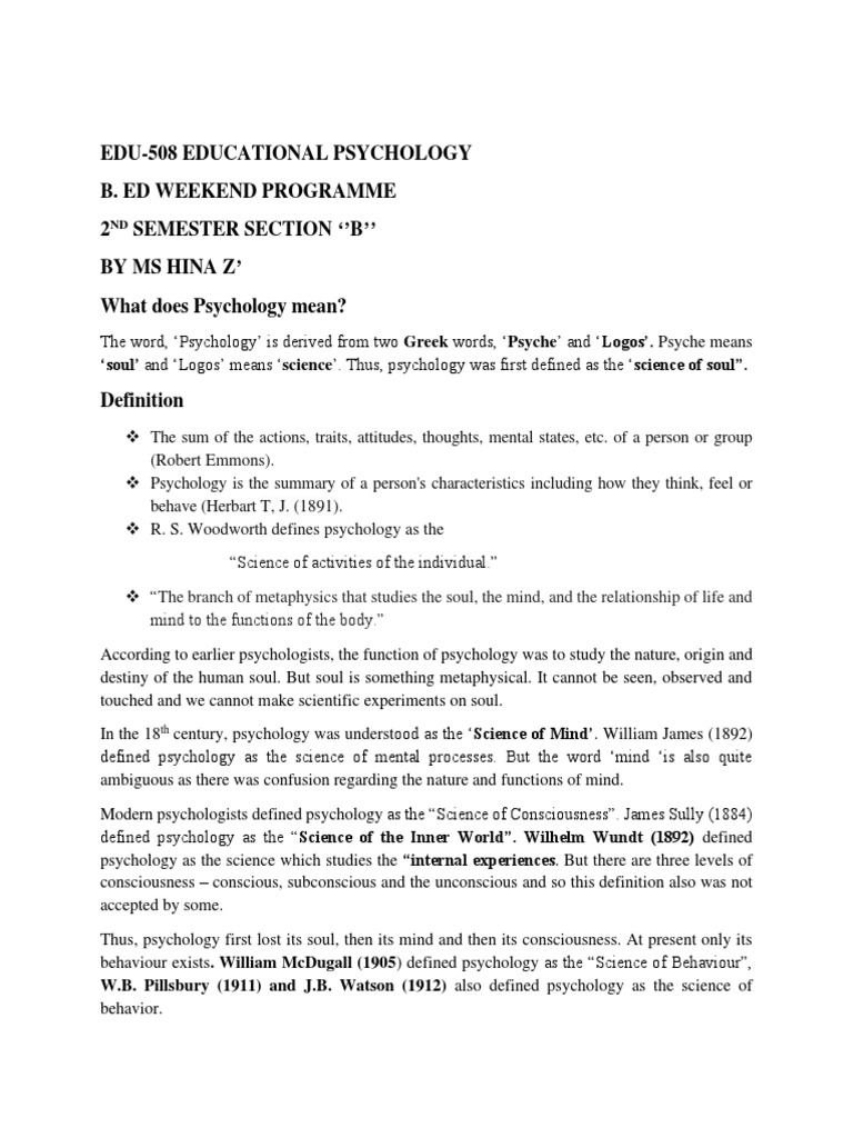 EDUCATIONAL DEFINITION PSYCHOLOGY intelligence overview