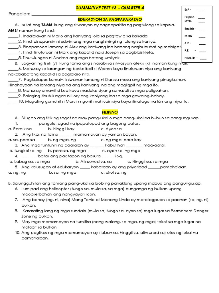 q4 Summative Test and Performance Task 3 | PDF
