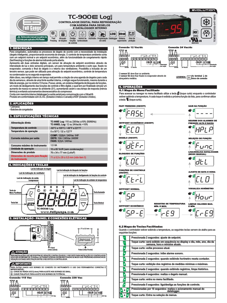 Manual Full Gauge TC900E Log PDF Tempo Refrigeração