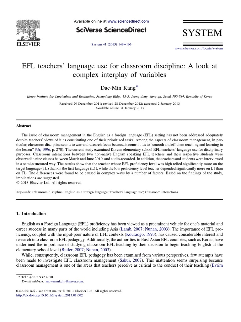 EFL Teachers' Language Use in Discipline | PDF | English As A Second Or ...