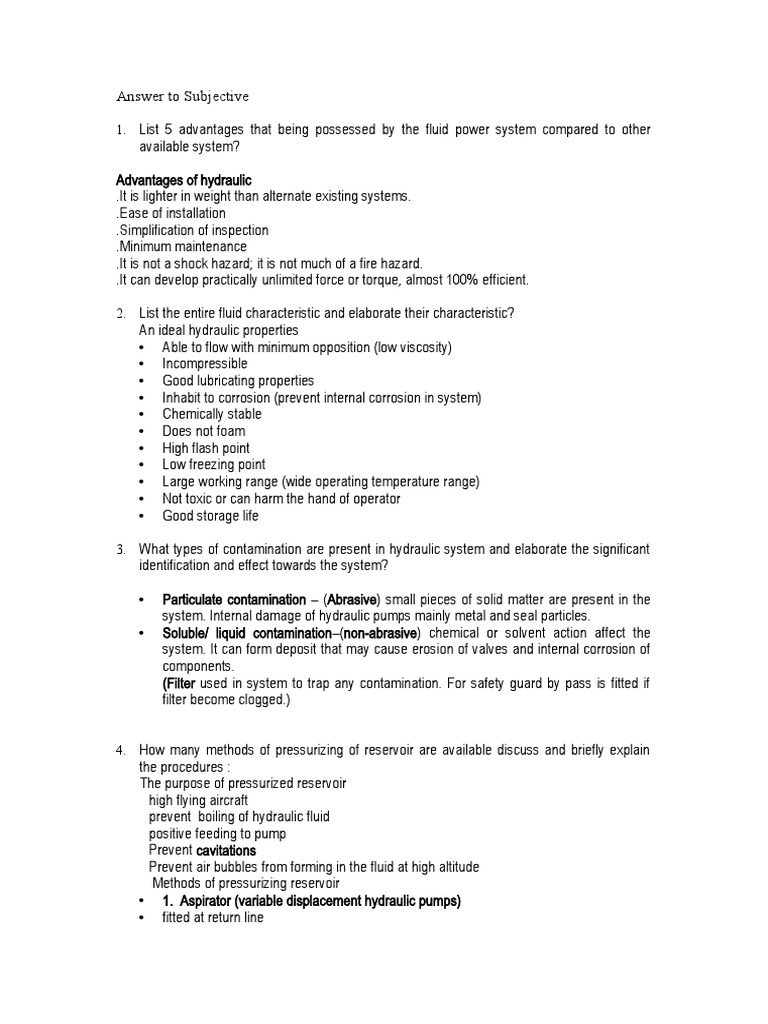 Answer - To - Subjective Hydraulics | PDF | Valve | Pump