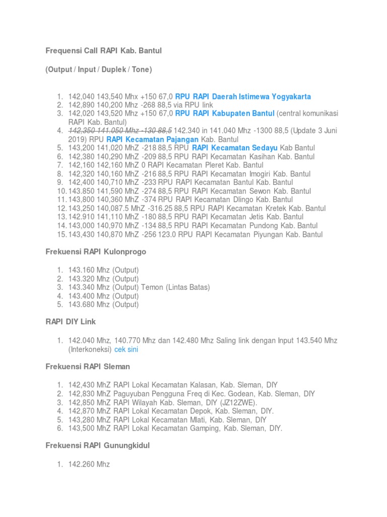 Frequensi Call RAPI Kab | PDF