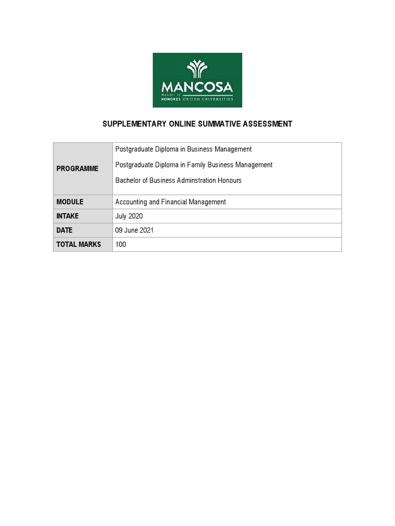 Accounting and Management Exam - Mancosa | PDF | Fixed Asset | Depreciation