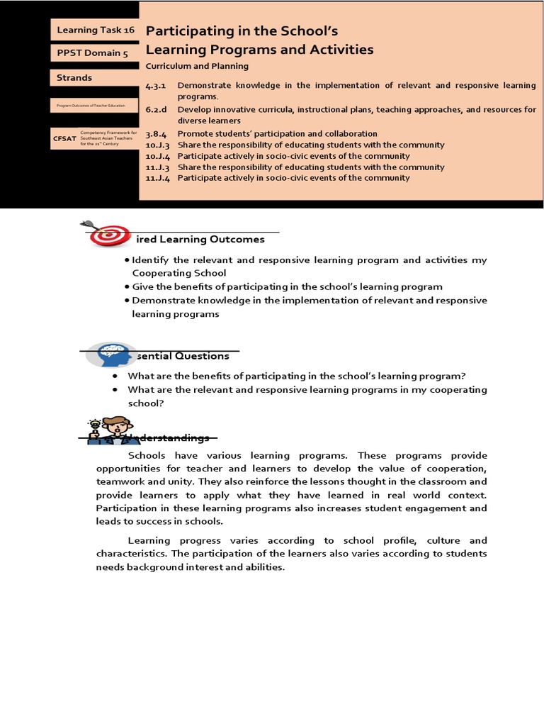 School Learning Programs and Participation | PDF | Learning | Teachers
