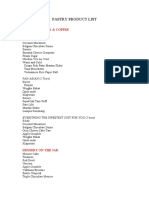 PASTRY PRODUCT LIST