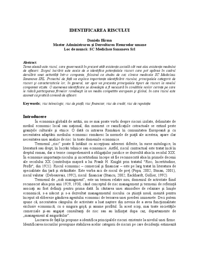 Managementul Riscului | PDF