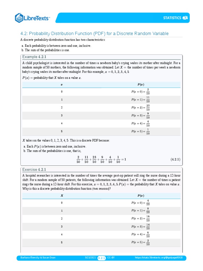 4 2 Probability Distribution Function Pdf For A Discrete Random