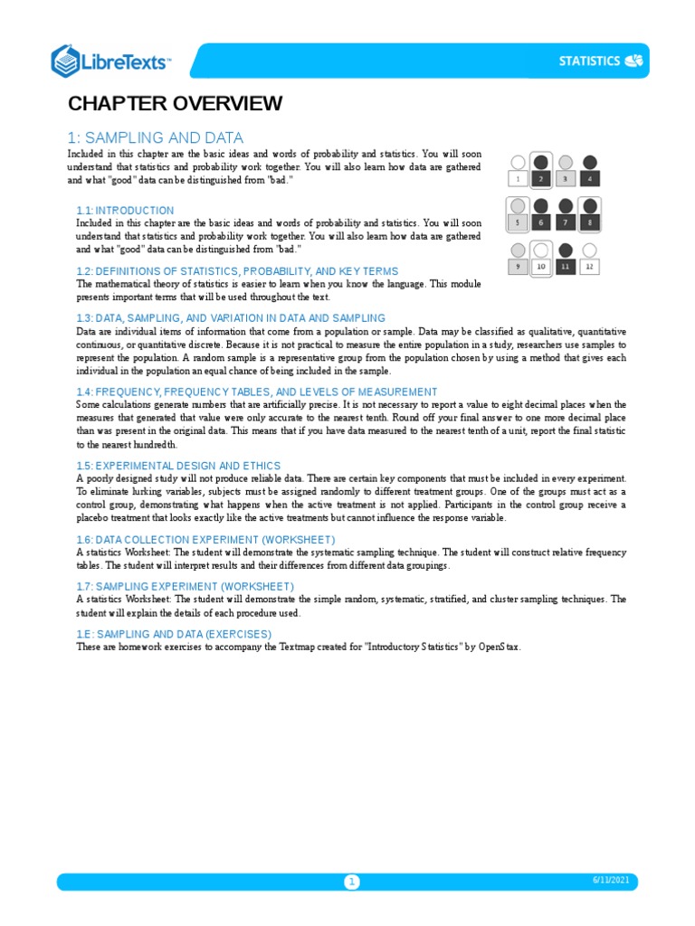 Chapter Overview: 1: Sampling and Data | PDF | Statistics | Sampling ...