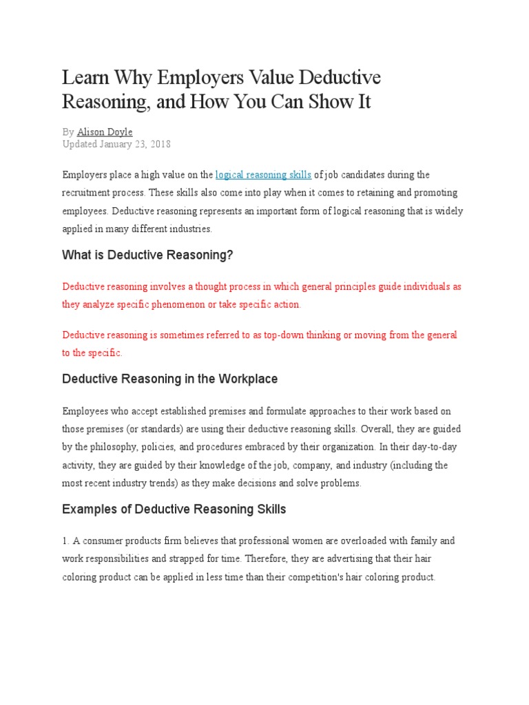 Learn Why Employers Value Deductive Reasoning | PDF | Reason ...