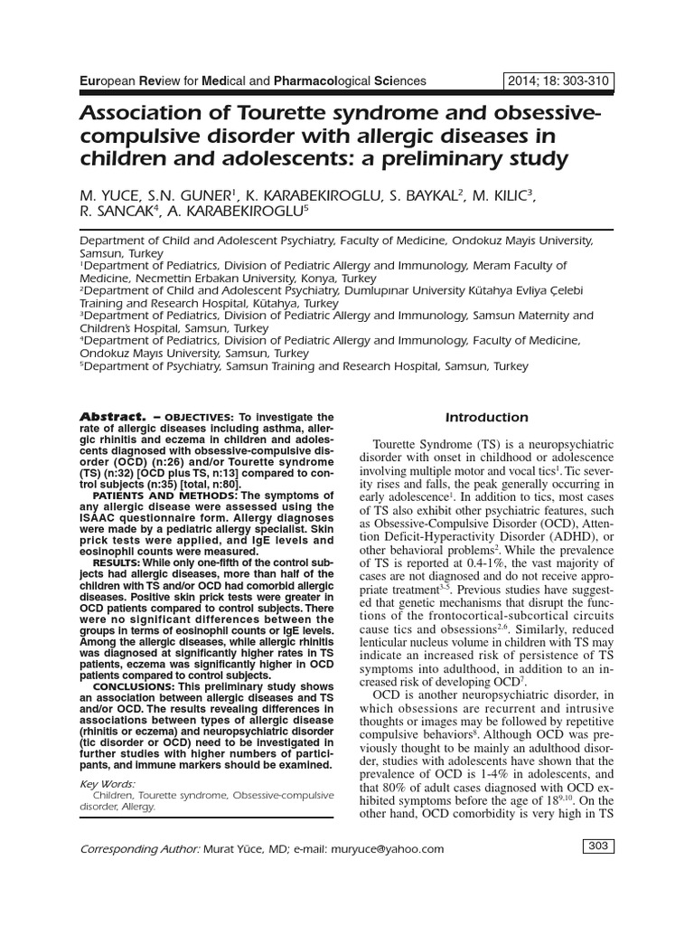 Association of Tourette Syndrome and Obsessivecompulsive Disorder With ...
