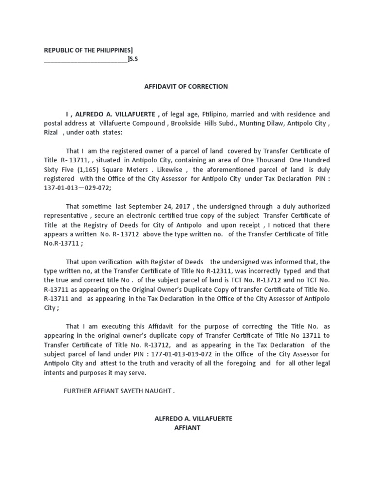 Property Title Correction Notice | PDF | Affidavit | Document
