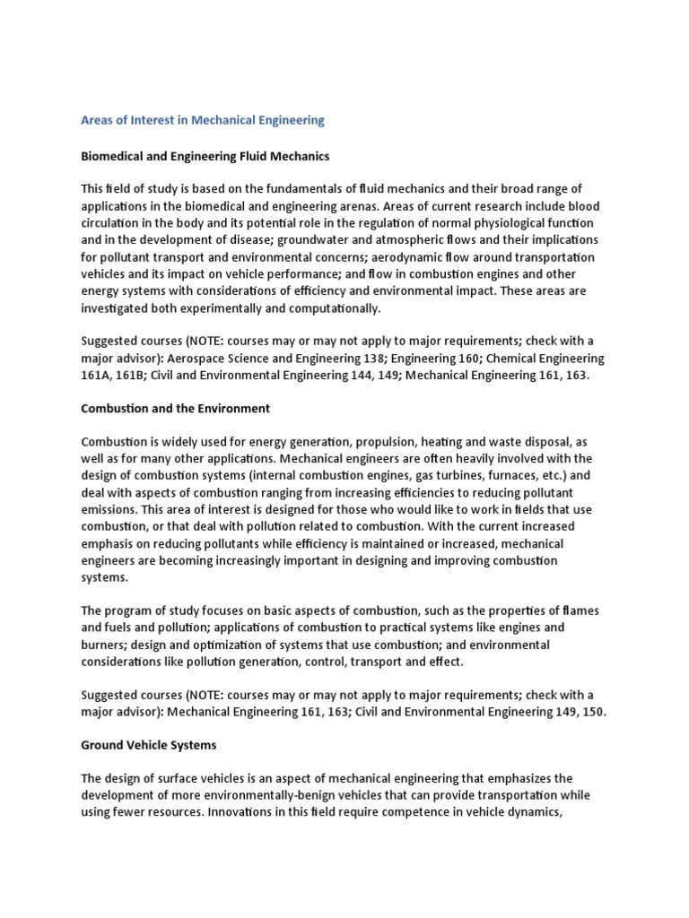 Key Areas in Mechanical Engineering | PDF | Engineering | Combustion